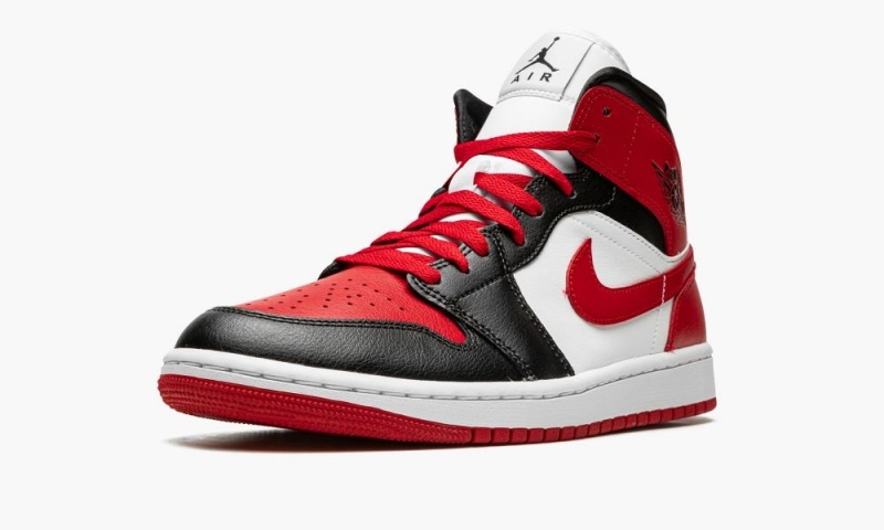 Nike Air Jordan 1 Mid 'Bred Neus' Schoenen Dames Zwart Rood Nederland | 460725-WAD