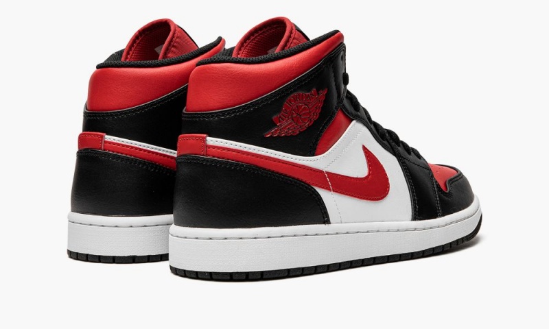 Nike Air Jordan 1 Mid 'Bred Neus' Schoenen Heren Wit Zwart Rood Nederland | 157096-IYF