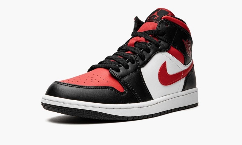 Nike Air Jordan 1 Mid 'Bred Neus' Schoenen Heren Wit Zwart Rood Nederland | 157096-IYF