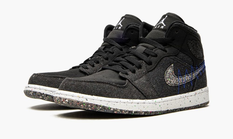 Nike Air Jordan 1 Mid 'Crater Black' Schoenen Heren Zwart Wit Koningsblauw Nederland | 386705-WIC