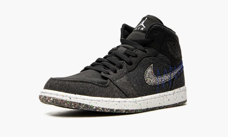 Nike Air Jordan 1 Mid 'Crater Black' Schoenen Heren Zwart Wit Koningsblauw Nederland | 386705-WIC
