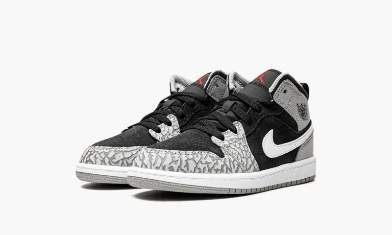 Nike Air Jordan 1 Mid 'Elephant Print' Schoenen Kinderen Zwart Wit Lichtgrijs Nederland | 294567-LOH