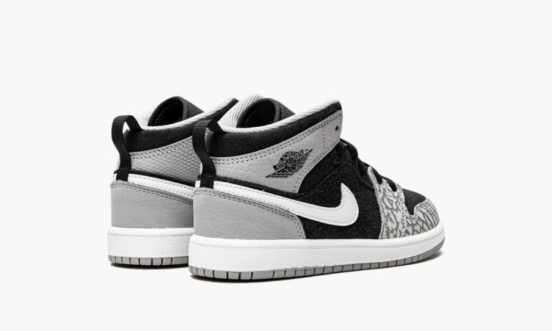 Nike Air Jordan 1 Mid 'Elephant Print' Schoenen Kinderen Zwart Wit Lichtgrijs Nederland | 294567-LOH