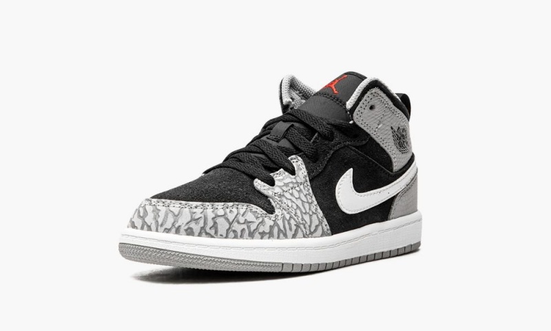 Nike Air Jordan 1 Mid 'Elephant Print' Schoenen Kinderen Zwart Wit Lichtgrijs Nederland | 294567-LOH
