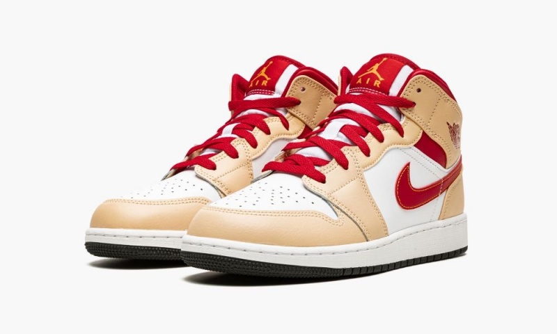 Nike Air Jordan 1 Mid GS 'Beige / Red' Schoenen Kinderen Wit Diepgeel Nederland | 936280-XNA