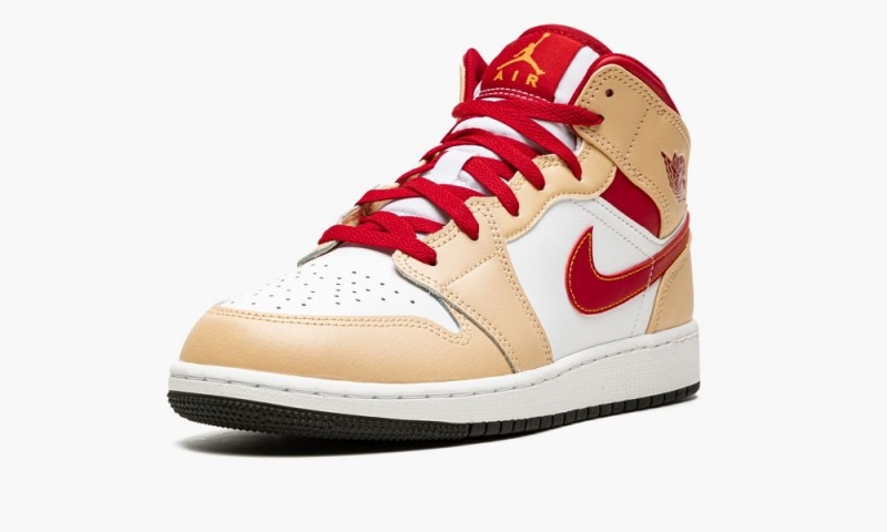Nike Air Jordan 1 Mid GS 'Beige / Red' Schoenen Kinderen Wit Diepgeel Nederland | 936280-XNA