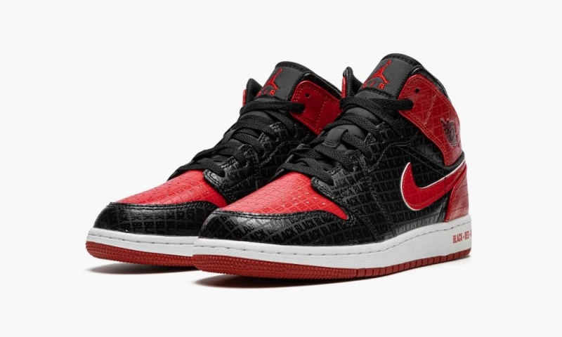 Nike Air Jordan 1 Mid GS 'Bred Text' Schoenen Kinderen Zwart Rood Wit Nederland | 972543-GRL
