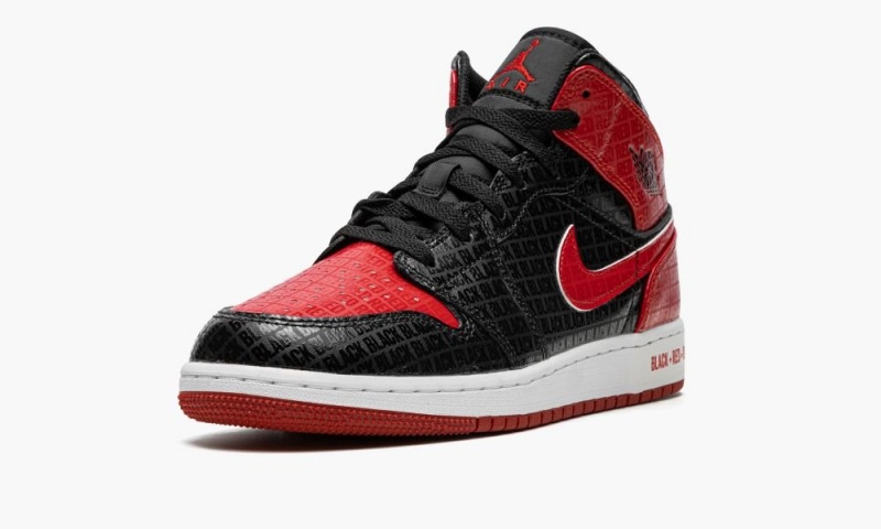 Nike Air Jordan 1 Mid GS 'Bred Text' Schoenen Kinderen Zwart Rood Wit Nederland | 972543-GRL