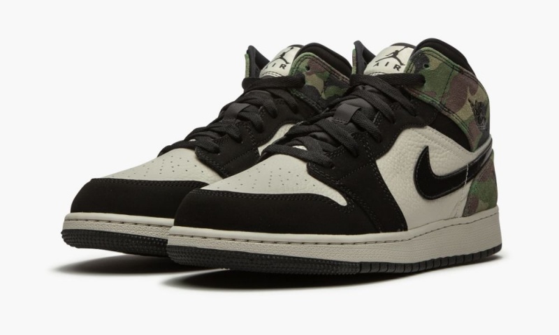 Nike Air Jordan 1 Mid GS 'Camo' Schoenen Kinderen Lichtbeige Zwart Nederland | 278560-WSR