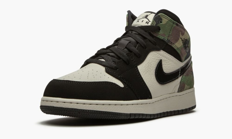 Nike Air Jordan 1 Mid GS 'Camo' Schoenen Kinderen Lichtbeige Zwart Nederland | 278560-WSR