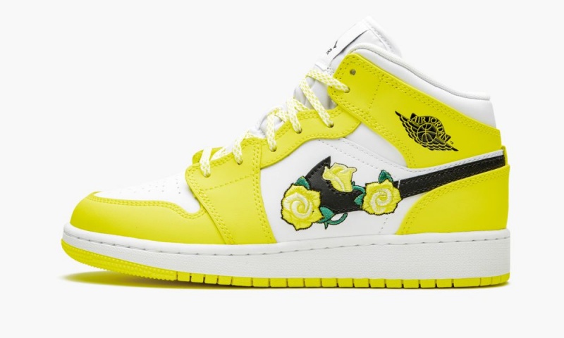 Nike Air Jordan 1 Mid GS \'Dynamic Yellow\' Schoenen Kinderen Geel Zwart Wit Nederland | 025769-HFG