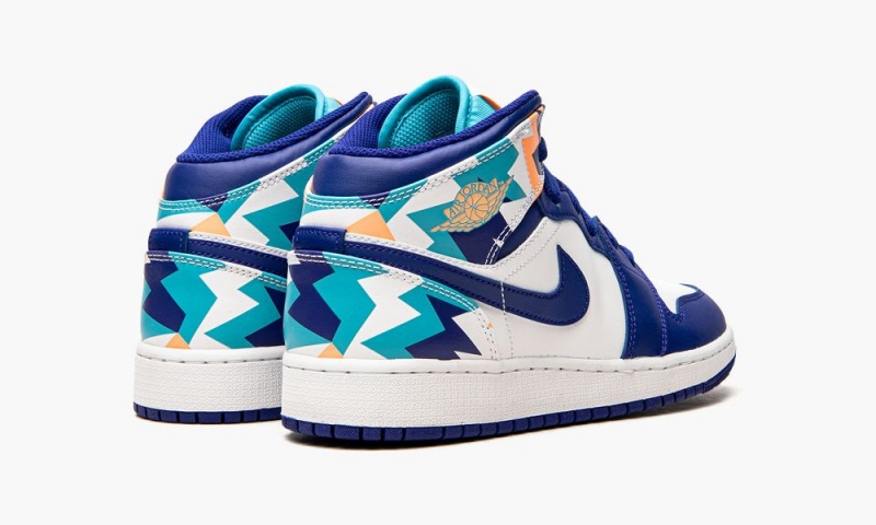 Nike Air Jordan 1 Mid GS 'Geometric Print' Schoenen Kinderen Wit Blauw Nederland | 634071-VDS
