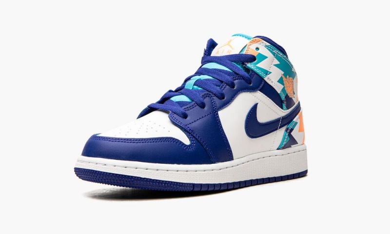 Nike Air Jordan 1 Mid GS 'Geometric Print' Schoenen Kinderen Wit Blauw Nederland | 634071-VDS