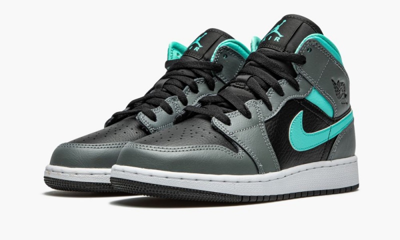 Nike Air Jordan 1 Mid GS 'Grey / Aqua' Schoenen Kinderen Zwart Groen Grijs Nederland | 479826-NIE