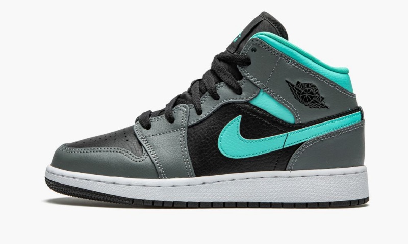 Nike Air Jordan 1 Mid GS \'Grey / Aqua\' Schoenen Kinderen Zwart Groen Grijs Nederland | 479826-NIE