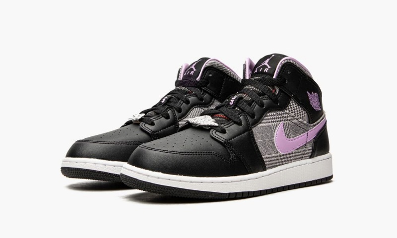 Nike Air Jordan 1 Mid GS 'Houndstooth' Schoenen Kinderen Zwart Paars Wit Metal Nederland | 053817-KRH