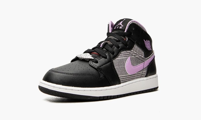 Nike Air Jordan 1 Mid GS 'Houndstooth' Schoenen Kinderen Zwart Paars Wit Metal Nederland | 053817-KRH