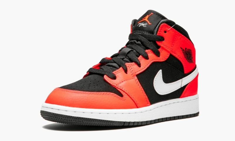 Nike Air Jordan 1 Mid GS 'Infrared' Schoenen Kinderen Zwart Wit Rood Nederland | 763042-KWM