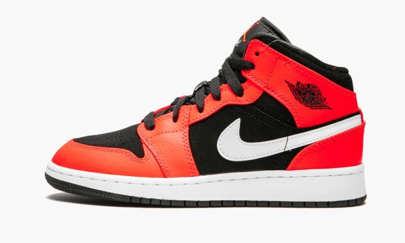 Nike Air Jordan 1 Mid GS \'Infrared\' Schoenen Kinderen Zwart Wit Rood Nederland | 763042-KWM