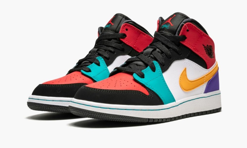 Nike Air Jordan 1 Mid (GS) 'Multicolor' Schoenen Kinderen Wit Rood Zwart Nederland | 879405-FNM