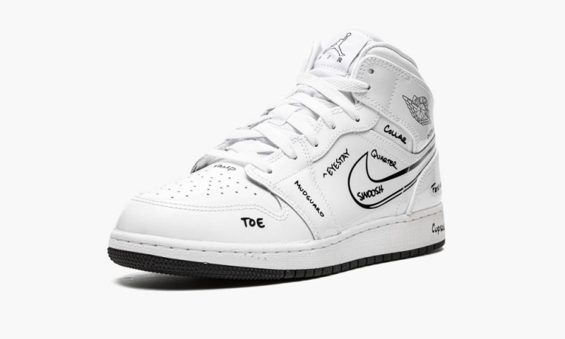 Nike Air Jordan 1 Mid GS 'Schematic' Schoenen Kinderen Wit Zwart Nederland | 278634-AHO
