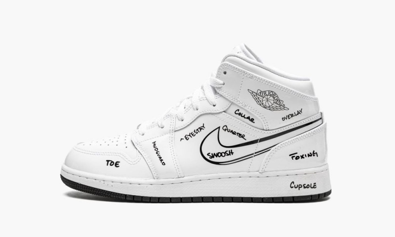 Nike Air Jordan 1 Mid GS \'Schematic\' Schoenen Kinderen Wit Zwart Nederland | 278634-AHO