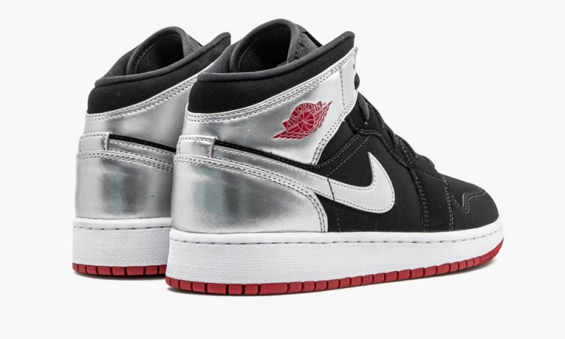 Nike Air Jordan 1 Mid (GS) Schoenen Kinderen Zwart Rood Metal Zilver Nederland | 153072-FWK