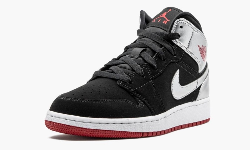 Nike Air Jordan 1 Mid (GS) Schoenen Kinderen Zwart Rood Metal Zilver Nederland | 153072-FWK