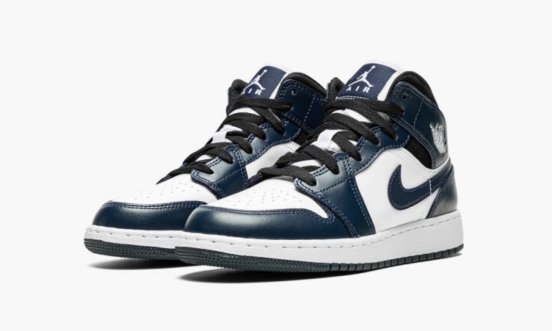 Nike Air Jordan 1 Mid GS Schoenen Kinderen Donkerblauw Wit Zwart Nederland | 529186-BGF