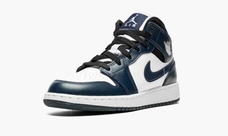 Nike Air Jordan 1 Mid GS Schoenen Kinderen Donkerblauw Wit Zwart Nederland | 529186-BGF