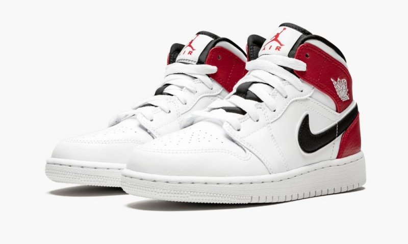Nike Air Jordan 1 Mid (GS) Schoenen Kinderen Wit Zwart Rood Nederland | 613045-HTR
