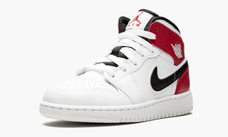 Nike Air Jordan 1 Mid (GS) Schoenen Kinderen Wit Zwart Rood Nederland | 613045-HTR