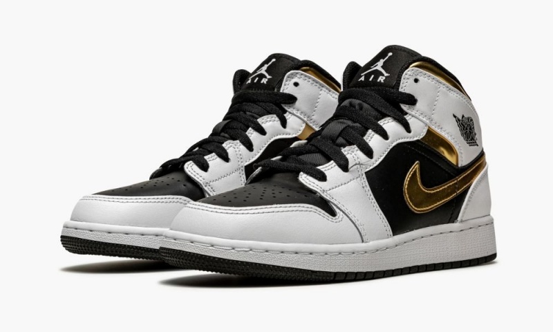 Nike Air Jordan 1 Mid GS 'White / Gold / Black' Schoenen Kinderen Wit Zwart Nederland | 896507-CZX