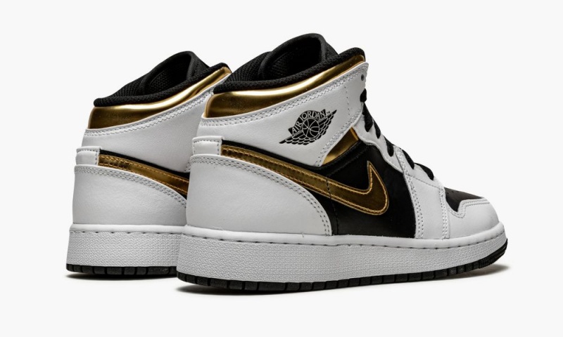 Nike Air Jordan 1 Mid GS 'White / Gold / Black' Schoenen Kinderen Wit Zwart Nederland | 896507-CZX