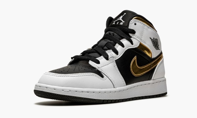 Nike Air Jordan 1 Mid GS 'White / Gold / Black' Schoenen Kinderen Wit Zwart Nederland | 896507-CZX