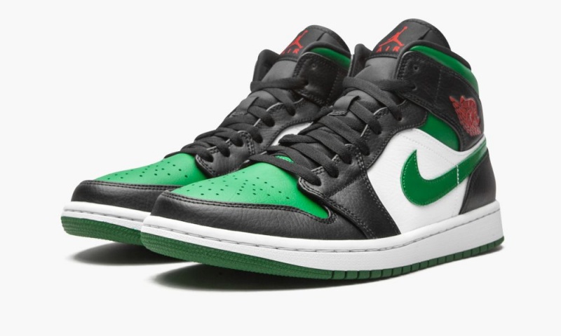 Nike Air Jordan 1 Mid 'Green Neus' Schoenen Heren Zwart Rood Wit Diepgroen Nederland | 021638-ARM