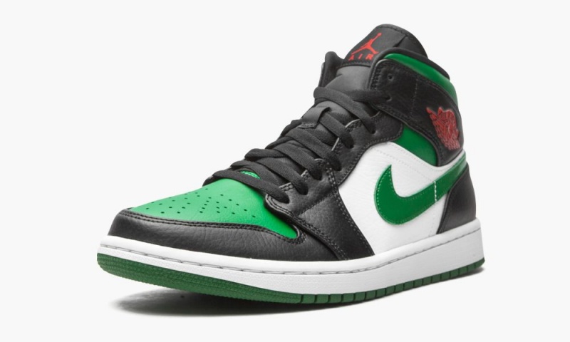 Nike Air Jordan 1 Mid 'Green Neus' Schoenen Heren Zwart Rood Wit Diepgroen Nederland | 021638-ARM