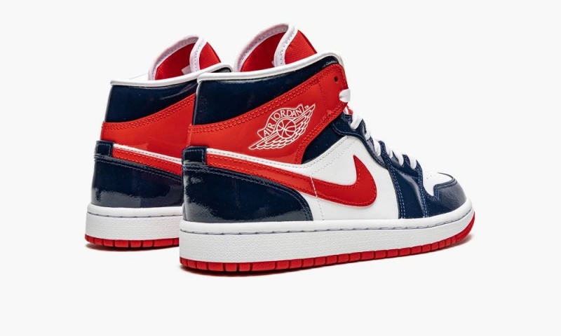 Nike Air Jordan 1 Mid 'Lak Leren Navy / White / Red' Schoenen Dames Donkerblauw Rood Wit Nederland | 260894-NBT