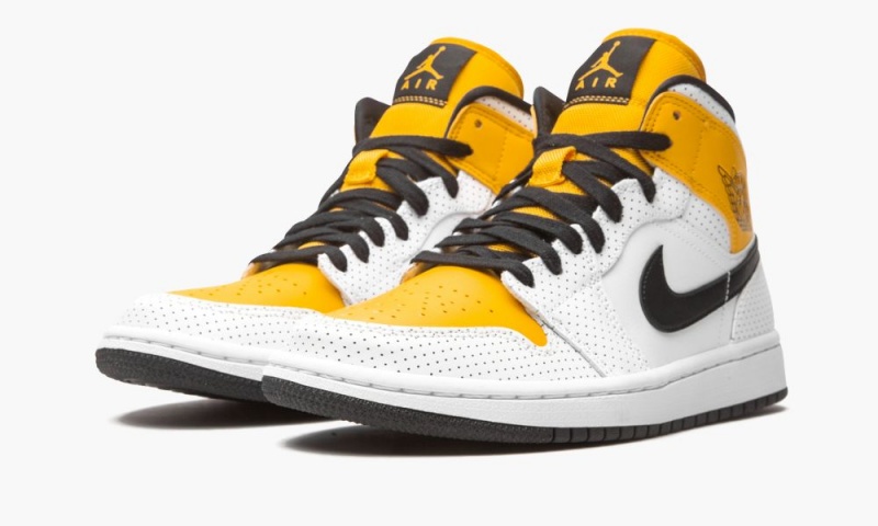 Nike Air Jordan 1 Mid 'Perforated' Schoenen Dames Wit Zwart Goud Nederland | 203498-CAU