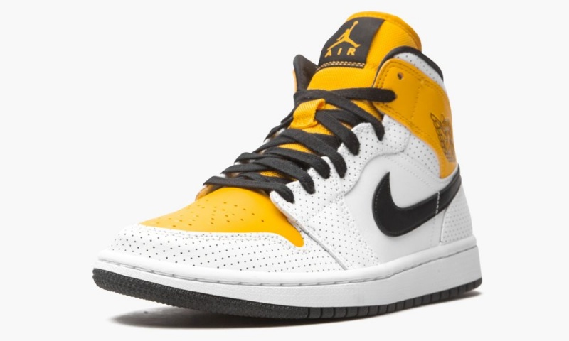 Nike Air Jordan 1 Mid 'Perforated' Schoenen Dames Wit Zwart Goud Nederland | 203498-CAU