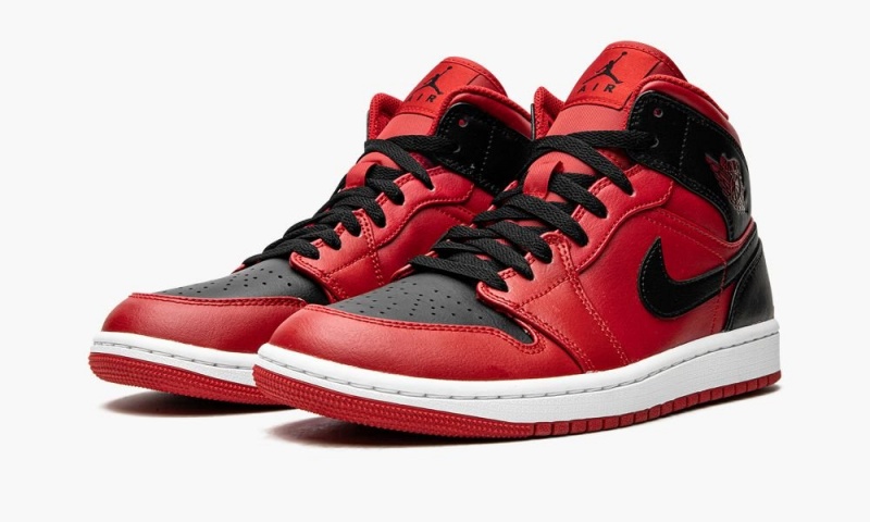 Nike Air Jordan 1 Mid 'Reverse Bred' Schoenen Heren Rood Zwart Wit Nederland | 136805-CKQ