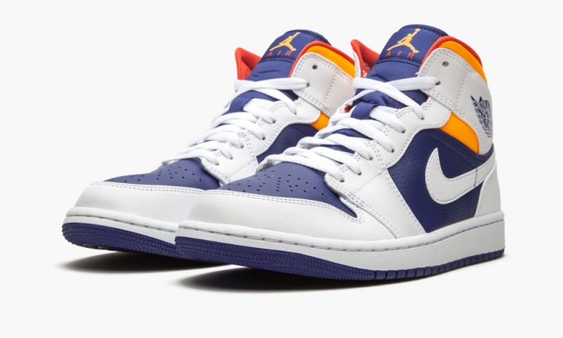 Nike Air Jordan 1 Mid 'Royal Blue / Laser Orange' Schoenen Heren Wit Oranje Nederland | 475302-DFY