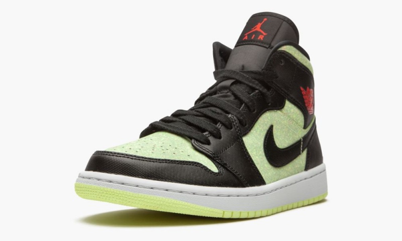 Nike Air Jordan 1 Mid SE 'Barely Volt / Chile Red' Schoenen Dames Zwart Rood Groen Nederland | 258960-VUW