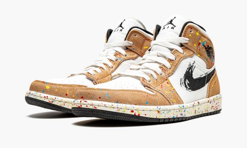 Nike Air Jordan 1 Mid SE 'Brushstroke' Schoenen Heren Wit Rood Bruin Nederland | 216540-LOU