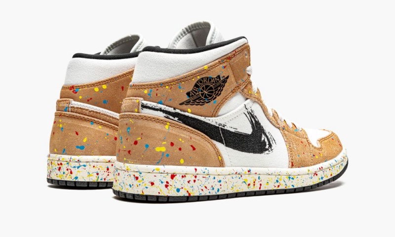 Nike Air Jordan 1 Mid SE 'Brushstroke' Schoenen Heren Wit Rood Bruin Nederland | 216540-LOU