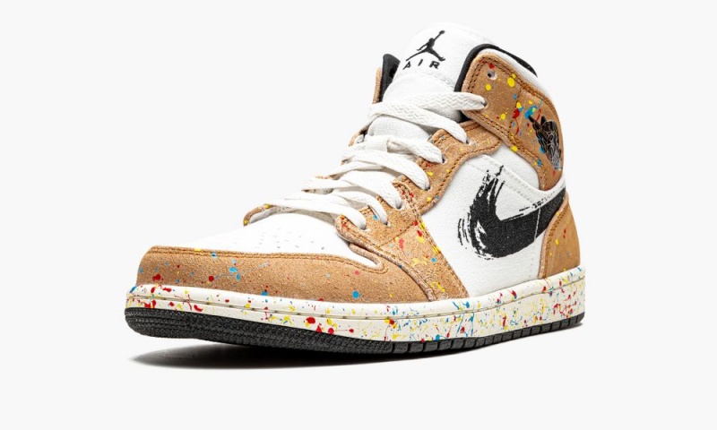 Nike Air Jordan 1 Mid SE 'Brushstroke' Schoenen Heren Wit Rood Bruin Nederland | 216540-LOU