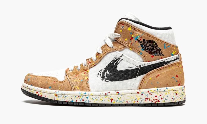 Nike Air Jordan 1 Mid SE \'Brushstroke\' Schoenen Heren Wit Rood Bruin Nederland | 216540-LOU