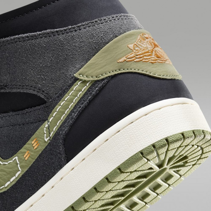 Nike Air Jordan 1 Mid SE Craft Schoenen Dames Donkergrijs Zwart Blauw Lichtolijfgroen Nederland | 415230-HGP