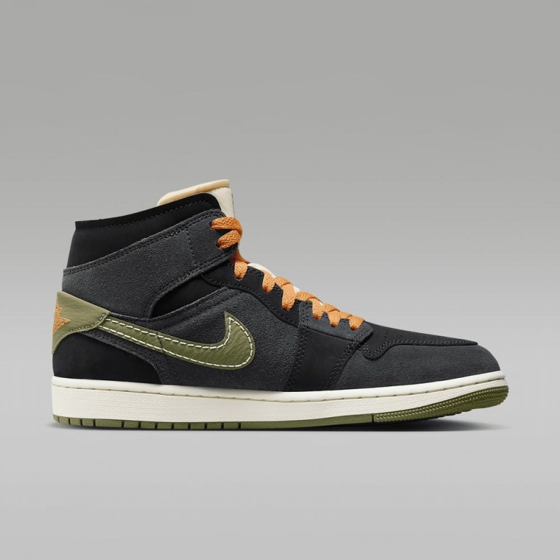 Nike Air Jordan 1 Mid SE Craft Schoenen Dames Donkergrijs Zwart Blauw Lichtolijfgroen Nederland | 415230-HGP