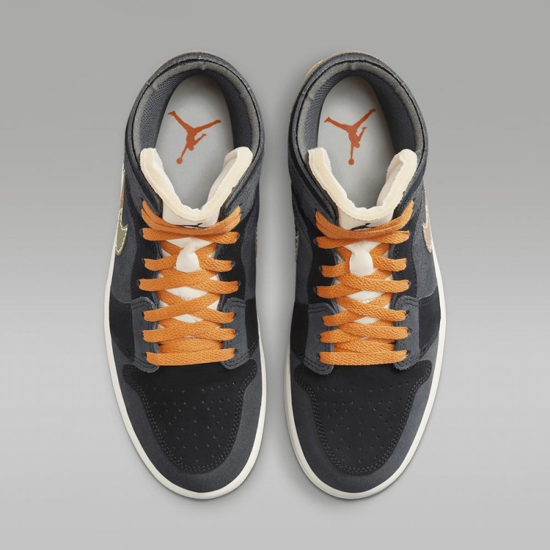 Nike Air Jordan 1 Mid SE Craft Schoenen Dames Donkergrijs Zwart Blauw Lichtolijfgroen Nederland | 415230-HGP